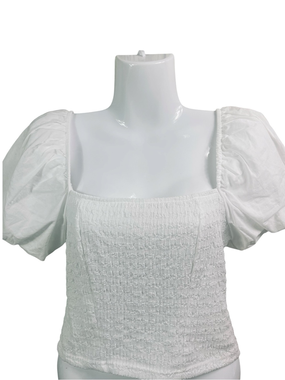 Coco + Jaimeson White Puff Sleeve Smocked Square Neck Crop Top